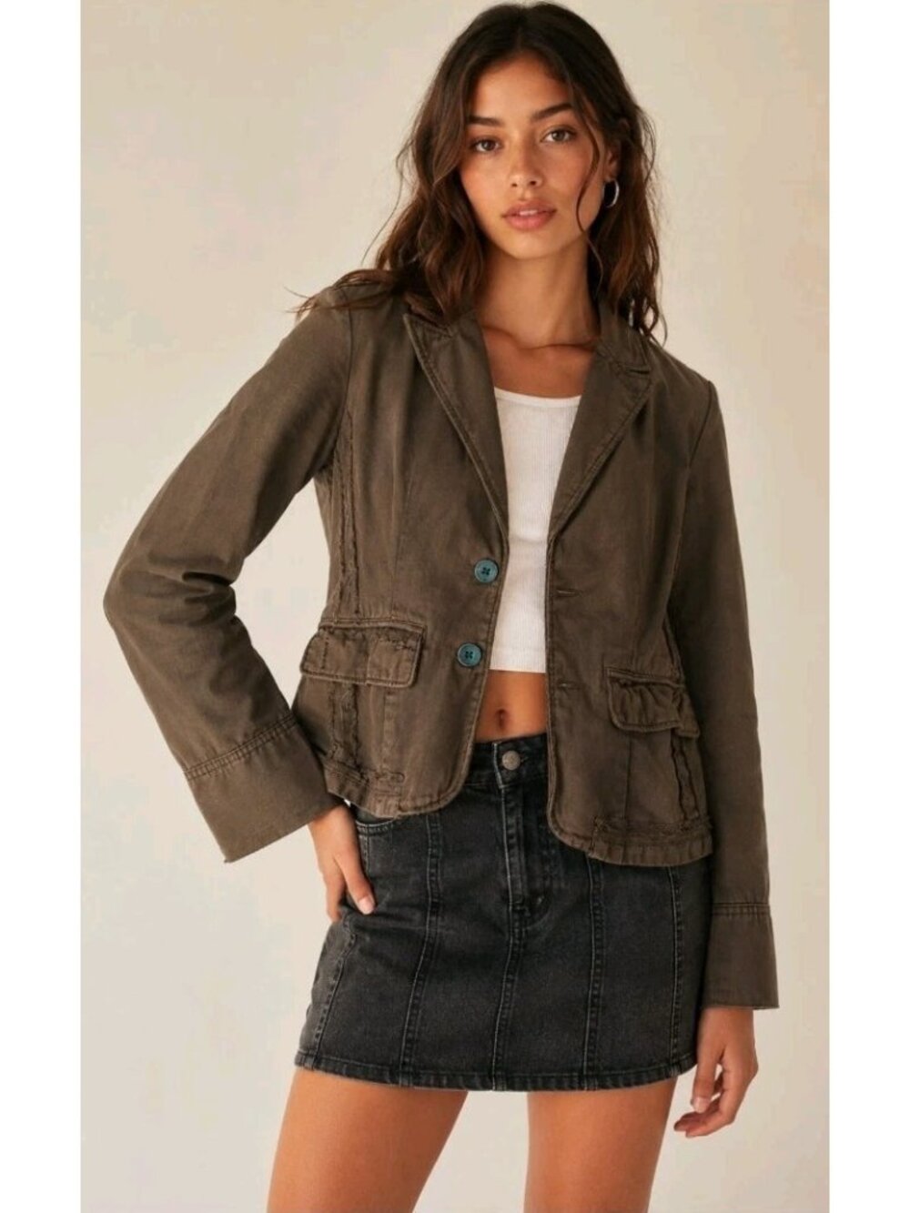 Anthropologie Hei Hei Jacket Mix Media Military Plaid Back School Fall Size 12